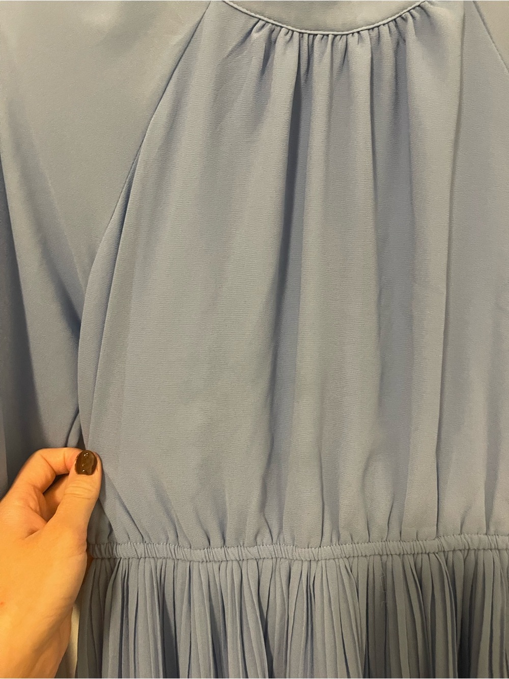 Women’s Light Blue Long Sleeve Tiered Pleated Dress - Picture 10 of 10